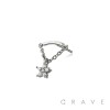 316L SURGICAL STEEL THREADLESS PUSH IN FLOWER ROUND BEZEL CHAIN DANGLE DANGLE CZ TOP PART